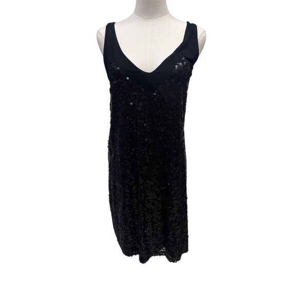 EUC Aqua Women's Black Sequin Sleeveless Mini Dress Size L - Picture 1 of 4